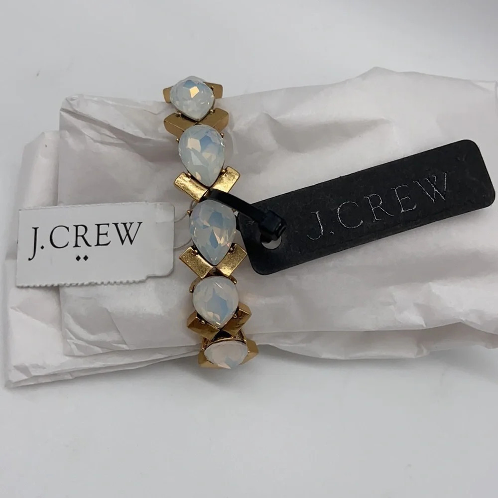 J. Crew Factory Opalescent Teardrop Large Rhinestone Stretch Bracelet - New - Picture 2 of 4